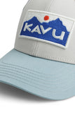 KAVU Low Tide Hat in the colour Big Sky Mix, shown up close on the embroidered logo