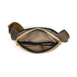 KAVU Spectator Olive Topo shown from the top looking inside the main zip compartment. 