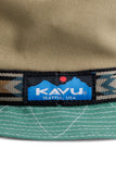 KAVU Organic Strap Bucket Hat in the colour Forest Mix, shown up close on the Kavu logo