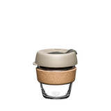 KeepCup Brew Cork SiX 6oz/177ml Glass Reusable Cup with Filter coloured lid and cork band.