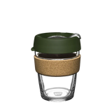 KeepCup Brew Cork Medium 12oz/340ml Glass Reusable takeaway coffee cup in the colour pine