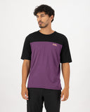 Mons Royale Mens Diversion Merino Bike Jersey Short Sleeve in the colour Boysenberry / Black, shown from the front, on a model