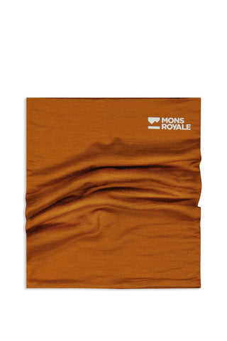 Mons Royale Double Up 100% Merino Neckwarmer in colour Copper scrunched up