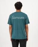 Mons Royale Mens Tarn Merino T-shirt in the colour Abyss, shown from the back, on a model