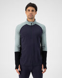 Mons Royale Olympus Merino Base Layer 1/2 Zip Long Sleeve in the colour Dew / 9 Iron / Black shown from the front
