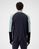 Mons Royale Olympus Merino Base Layer 1/2 Zip Long Sleeve in the colour Dew / 9 Iron / Black shown from the back