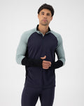 Mons Royale Olympus Merino Base Layer 1/2 Zip Long Sleeve in the colour Dew / 9 Iron / Black shown from the front