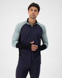 Mons Royale Olympus Merino Base Layer 1/2 Zip Long Sleeve in the colour Dew / 9 Iron / Black shown from the front
