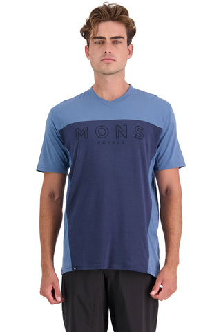 Mons Royale Redwood Merino Air-Con VT in the colour Blue Slate/Midnight
