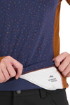 Mons Royale Womens Redwood Merino Air-Con VT in the colour Midnight Terrazzo / Copper sum=nglasses cleaner detail