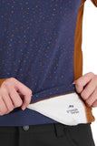 Mons Royale Womens Redwood Merino Air-Con VT in the colour Midnight Terrazzo / Copper sum=nglasses cleaner detail