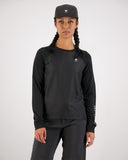 Mons Royale Womens Tarn Merino Bike Wind Jersey in the colour Black, shown from the front on a model