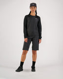 Mons Royale Womens Tarn Merino Bike Wind Jersey in the colour Black, shown from the front on a model