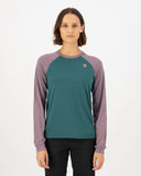Mons Royale Womens Tarn Merino Long Sleeve in the colour Abyss Mauve, shown from the front on a model