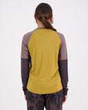 Mons Royale Womens Tarn Merino Shift Wind Jersey in the colour Cumin Dust from the back