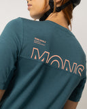 Mons Royale Womens Tarn Merino T-Shirt in the colour Abyss, shown up close from the back