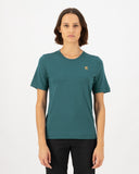 Mons Royale Womens Tarn Merino T-Shirt in the colour Abyss, shown from the front on a model