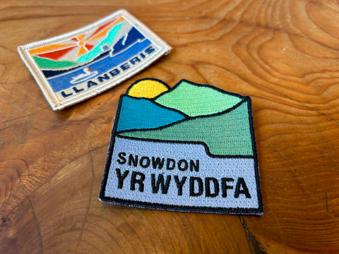 Mt Snowdon / Yr Wyddfa Fabric Patch with Rumdoodles Llanberis Patch in the background