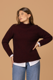 Noble Wilde Aspen Sweater Rimu shown from the front on a model