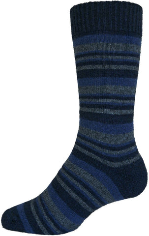 Noble Wilde Mini Stripe Possum Merino Sock in blue Neptune base thin stripes