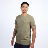 Oxbow TAPUIO Tee-shirt - Aloe on man in tattoos and gold earrings. Showcasing small yellow Oxbow logo on front.