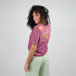 Back of Oxbow TOBOB Tee-shirt in Acai on woman in green trousers