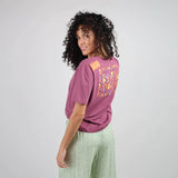 Back of Oxbow TOBOB Tee-shirt in Acai on woman in green trousers