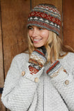 Pachamama Classic Fairisle Finisterre Beanie in the colour grey shown on a female model