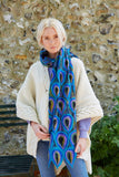 Pachamama Scarf in Peacock print, shown on a model