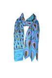 Pachamama Scarf in Peacock print, shown on a white background