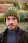 Pachamama Shetland Roll Back Beanie in the colour moss