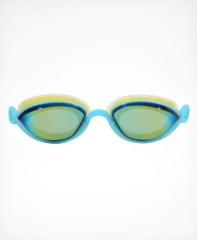 Huub Pinnacle Air Seal Swim Goggle in aqua/fluorescent yellow front view