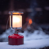Primus Mimer Duo Lantern lit in the snow