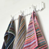 Remnant Recycled Cotton Bath Towel - Striped hanging on hooks. 