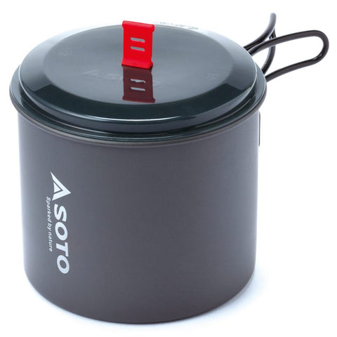 SOTO New River Pot shown from the front with the lid on 