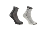 Silverpoint Adventure Trek Ankle Socks in the colour black marl shown on a foot shape and shown inside out