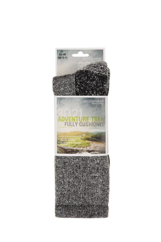 Silverpoint Adventure Trek Socks in the colour black Marl shown in packaging