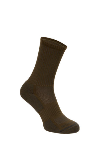 Silverpoint Pace Coolmax All-Season Sock in the colour Olive on a foot shape