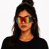 Sinner Azra Sunglasses in the colour Shiny black-matte grey shown on female model.