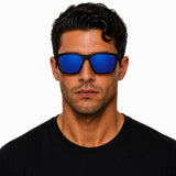 Sinner Thunder X Sunglasses in black blue oil shown on male model.
