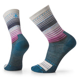 Smartwool Everyday Lifestyle Stitch Stripe Crew Socks shown on a foot shape in the colour twilight blue