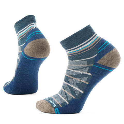 Smartwool Hike Light Cushion Ankle Socks shown on a foot shape in the colour twilight blue
