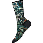 Smartwool Hike Light Cushion Campground Print Crew Socks in the colour winter moss