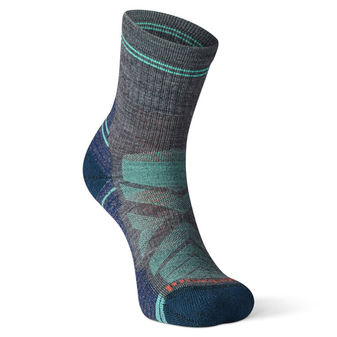 Smartwool Women's Hike Light Cushion Mid Crew Socks in. the colour edium grey shown on a foot shape