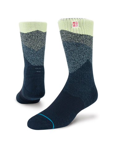 Stance 4 Peaks Crew Sock  in the colour navy shown on a foot shape..