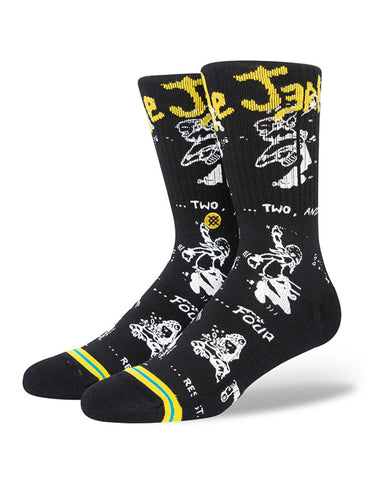 Stance Circle Jerks Crew Sock in the colour yellow shown on a foot shape..