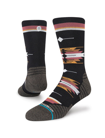 Stance Cloaked Mid Crew Sock in the colour washed black shown on a foot shape..