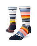 Stance Curren Light Crew Sock in the colour Ice Blue shown on a foot shape..
