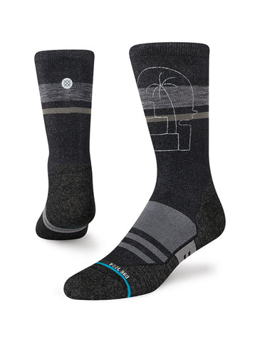 Stance Dispatch Crew Sock in the colour black shown on a foot shape..
