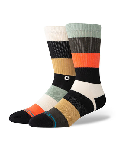Stance Indifferent Crew Sock in the colour Multi, shown on a foot shape